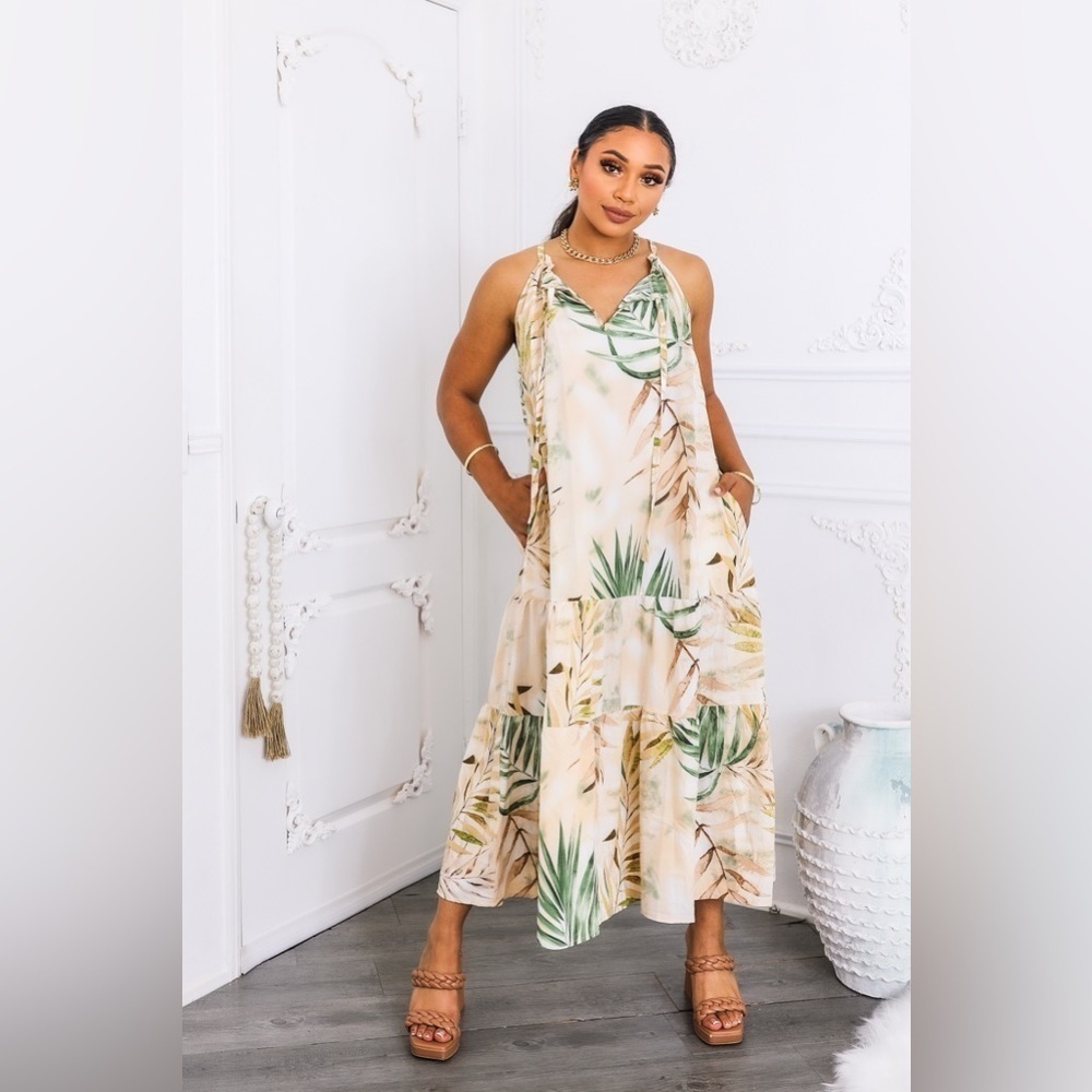Tropical Halter Maxi Dress